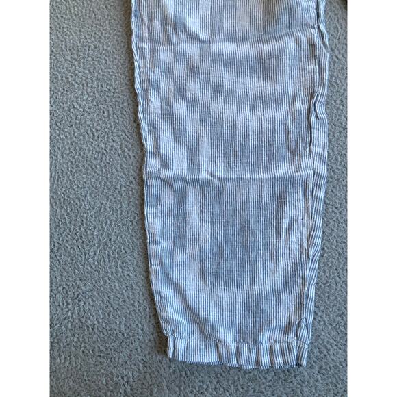 Quince Pants Large Linen Striped Cropped Pull On Stretch Straight Blue Beach - Picture 2 of 14